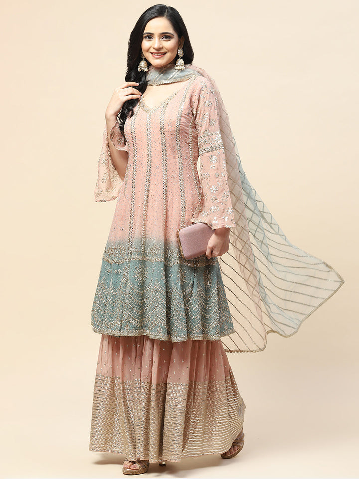 Zari Jaal Stone Georgette Kurta With Garara &amp; Dupatta
