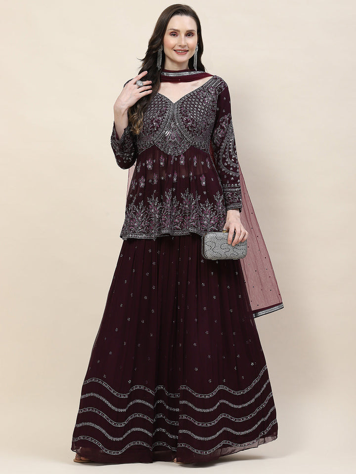 Sequin Zari Embroidered Georgette Choli With Lehenga &amp; Dupatta