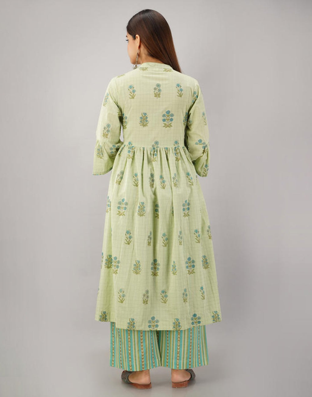 Printed Cotton Anarkali Kurti With Bell Sleeves And Pant