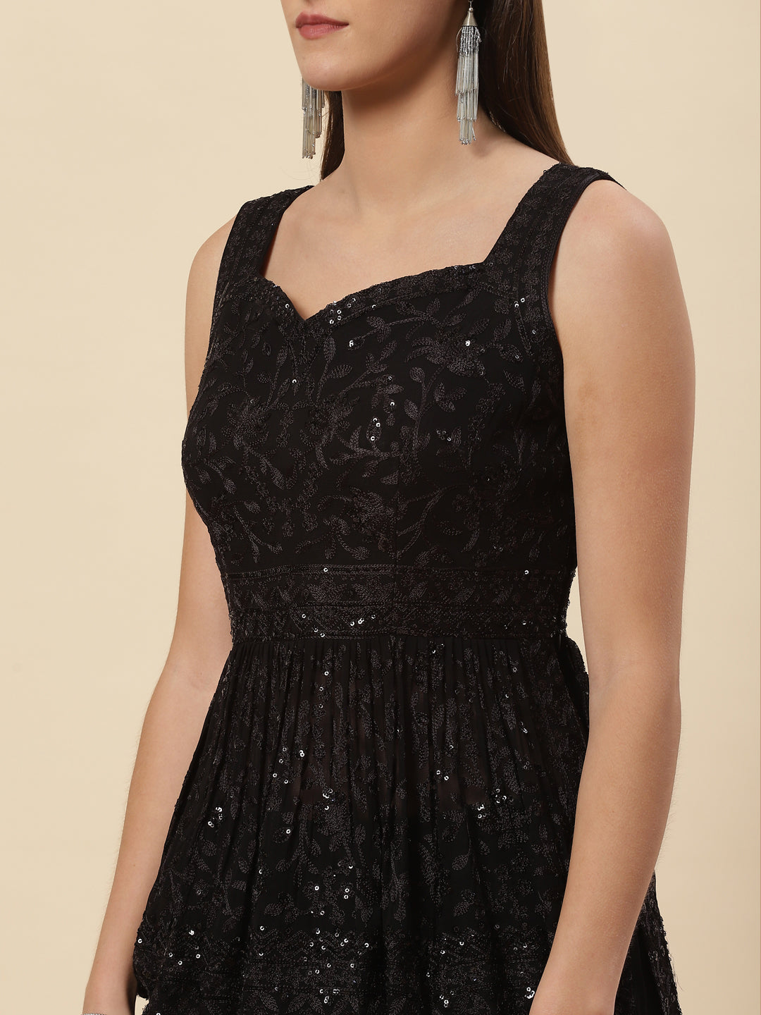 Sequin Embroidered Georgette Choli With Lehenga &amp; Net Dupatta
