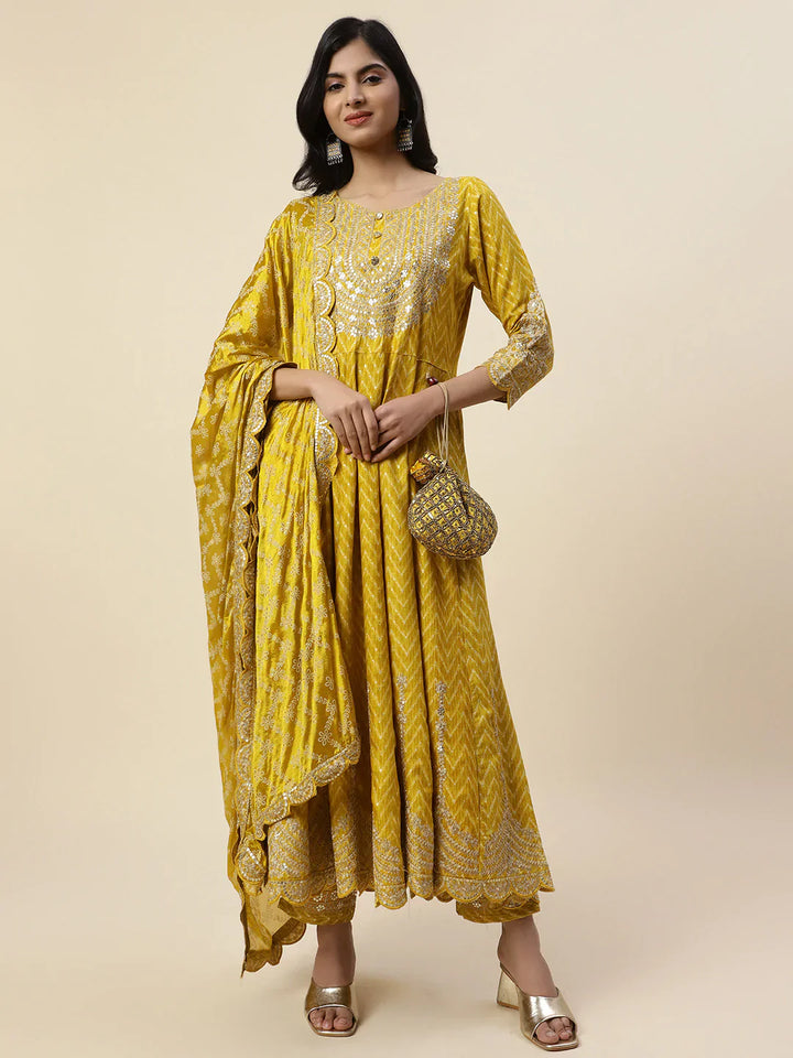 Neck Embroidered Cotton Kurta With Pants &amp; Dupatta