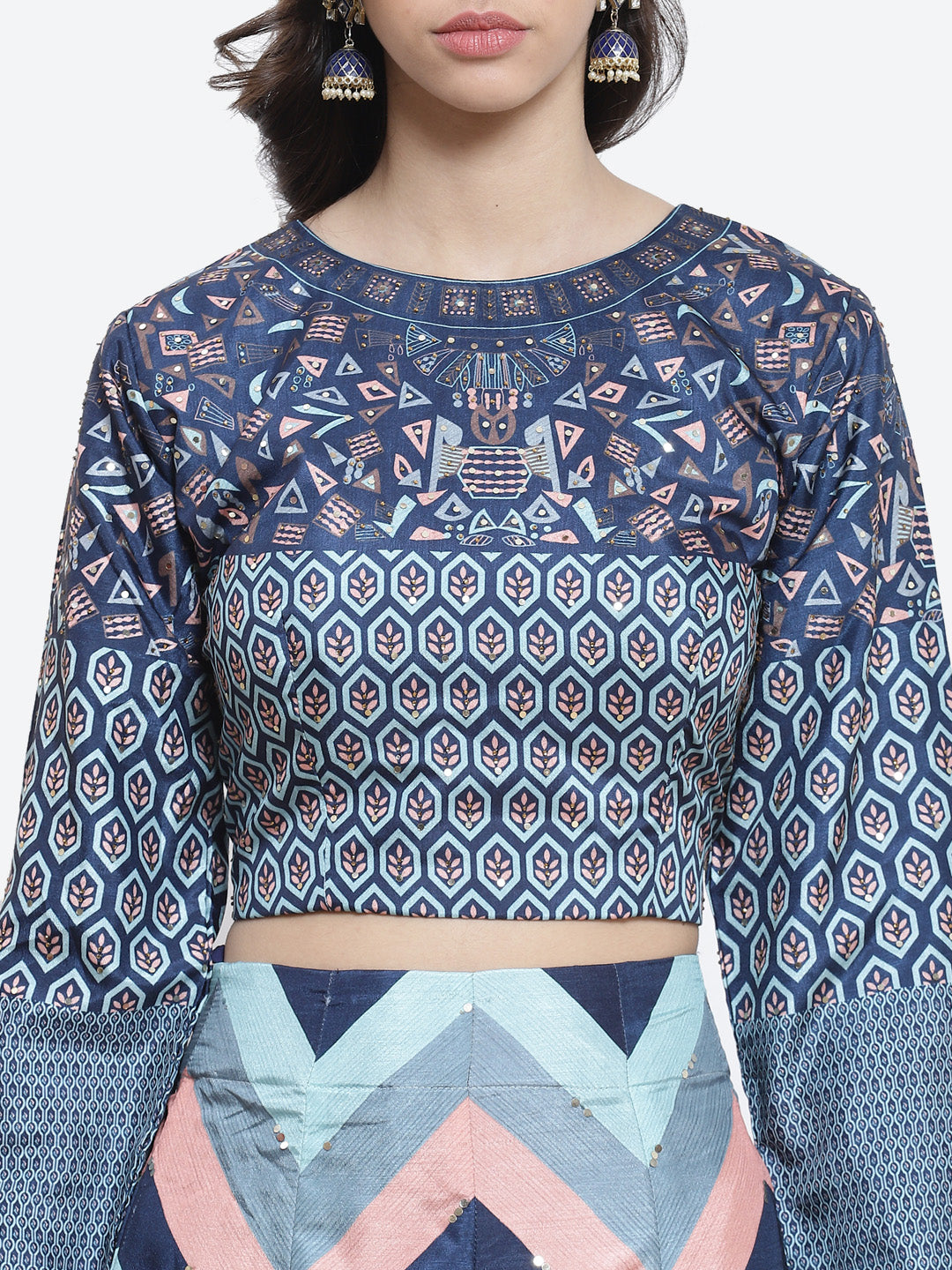 Zig Zag Printed Tussar Lehenga With Choli And Net Dupatta
