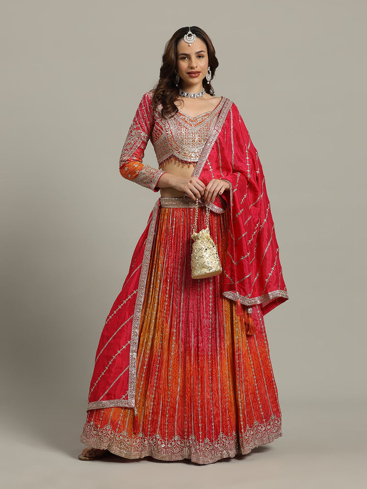 Bandhani Crepe Choli With Lehenga &amp; Dupatta