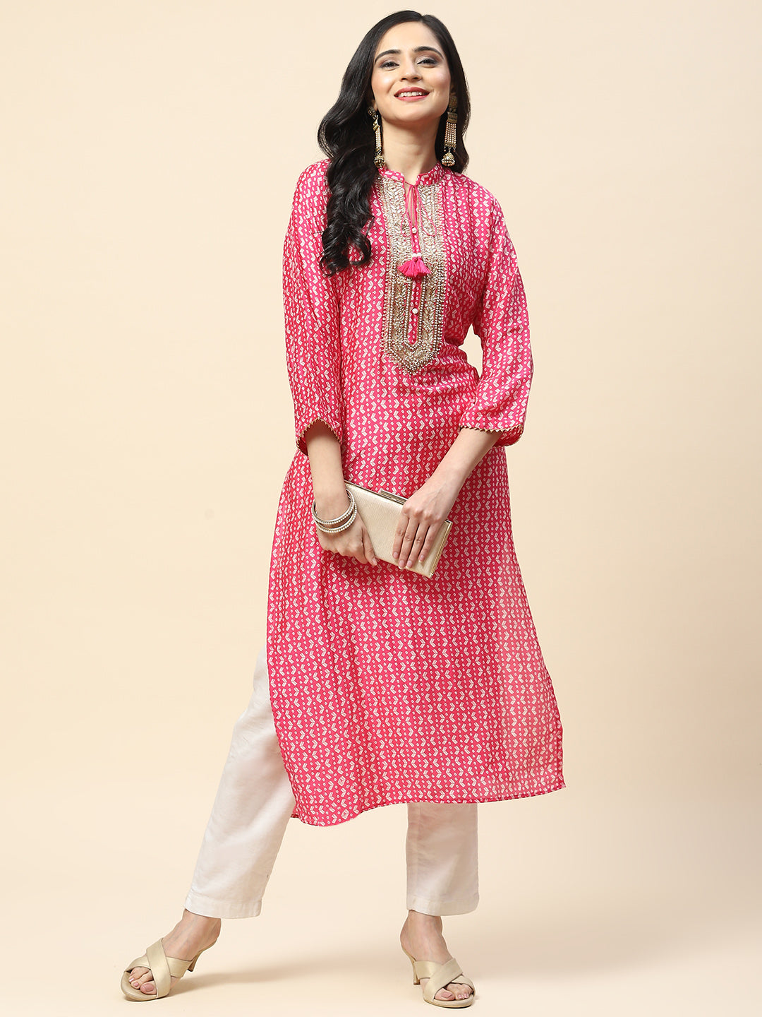 Printed With Yoke Embroidered Muslin Kurta