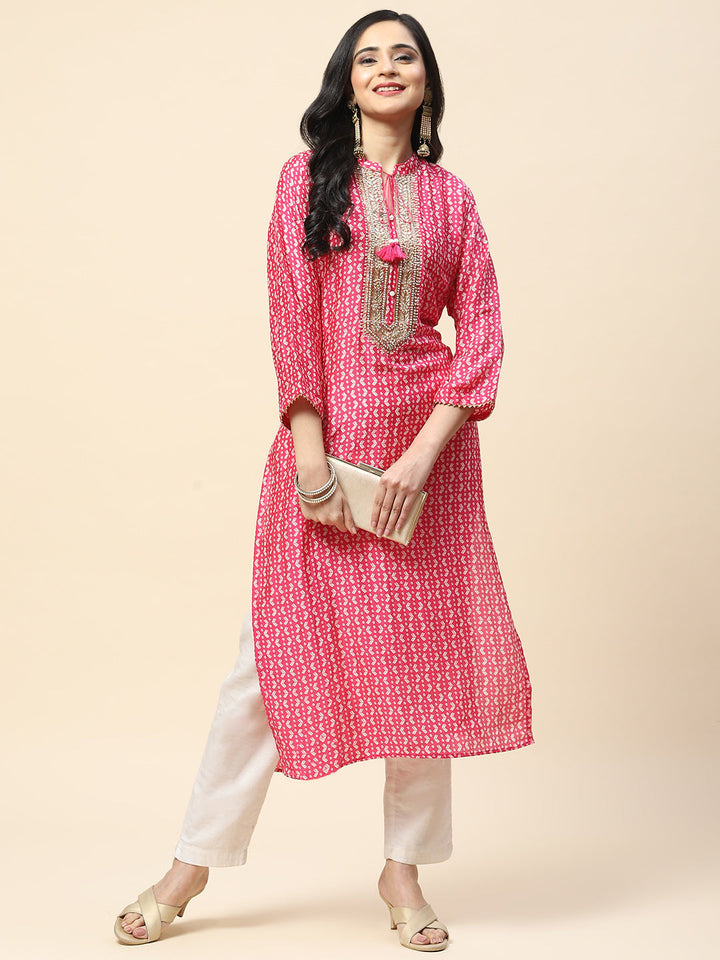 Printed With Yoke Embroidered Muslin Kurta