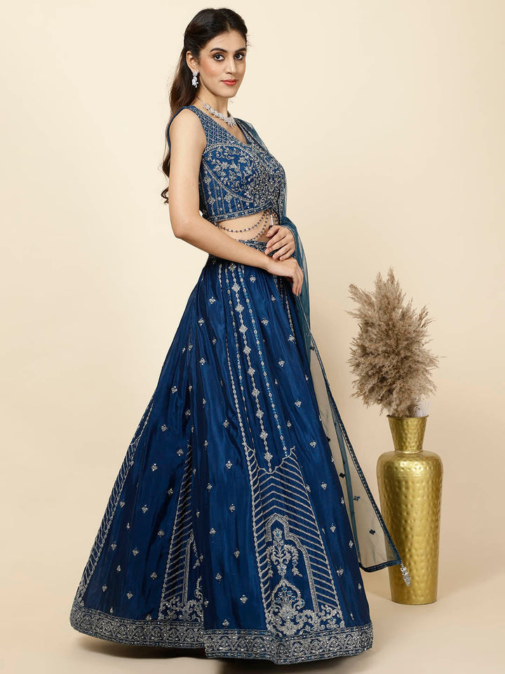 Embroidered Crepe Choli With Lehenga &amp; Dupatta