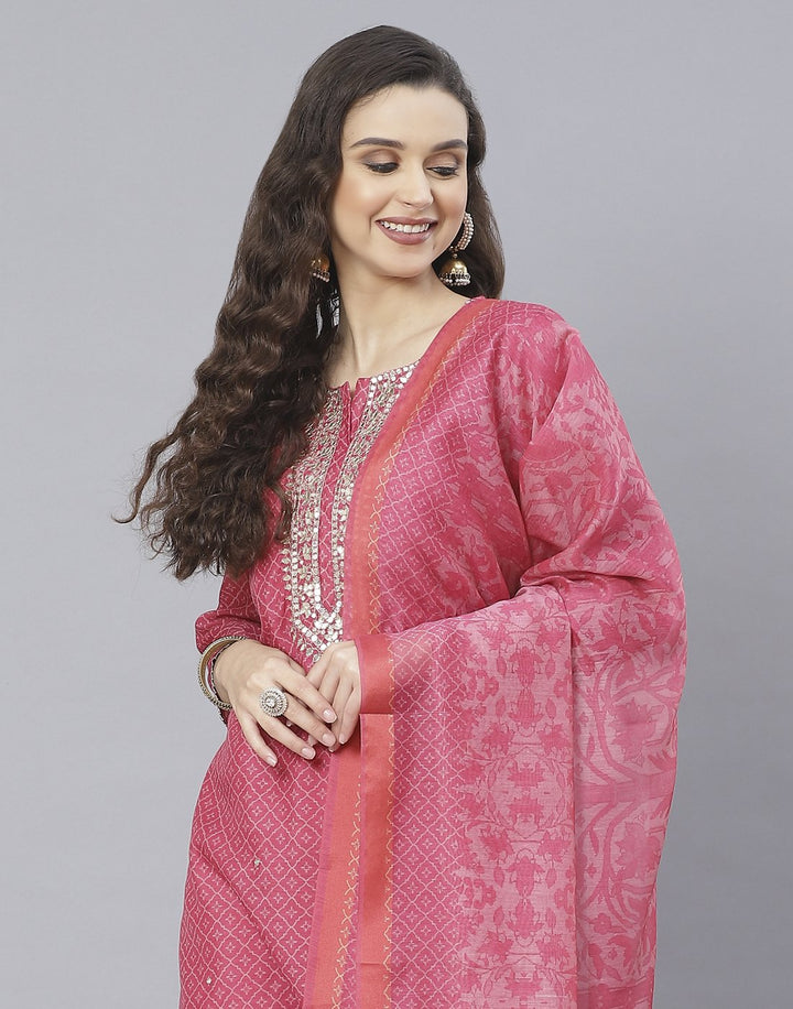 Rani and Navy Blue Cotton Chanderi Salwar Kameez