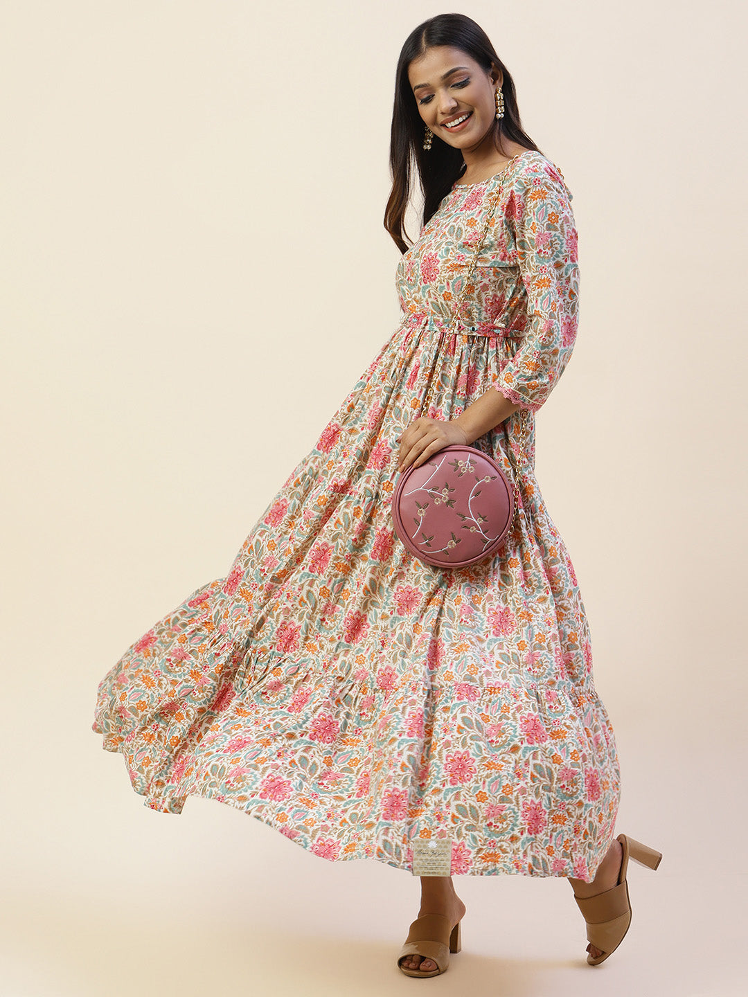 Printed &amp; Yoke Embroidered Cotton Kurta