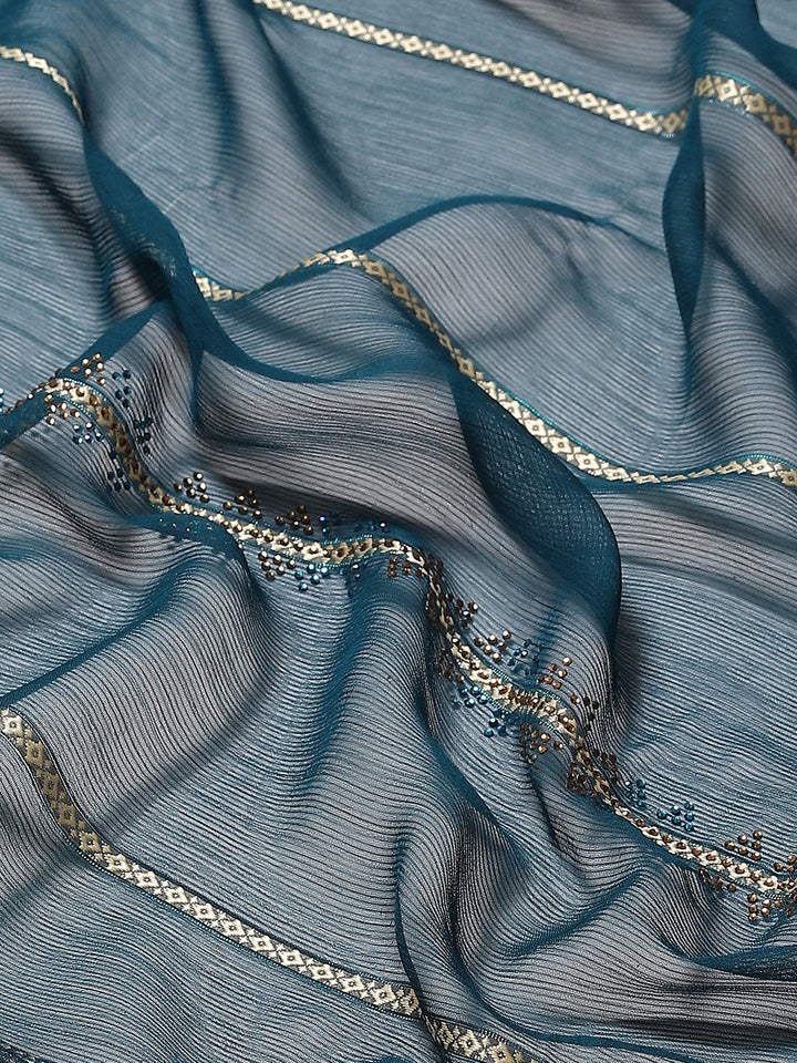 Stone Work Chiffon Plain Saree