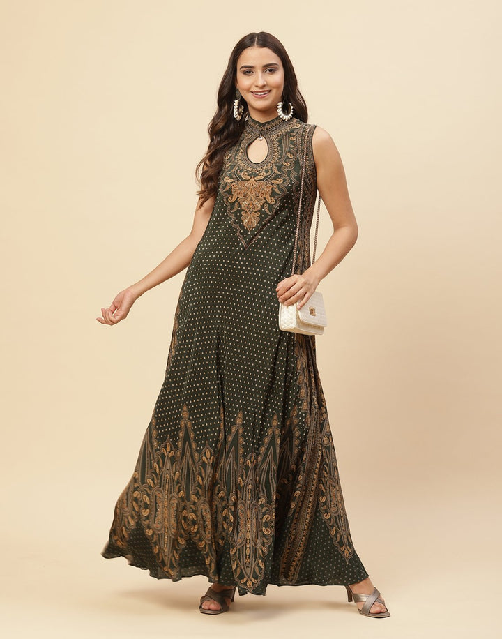 Digital Printed Crepe Gown