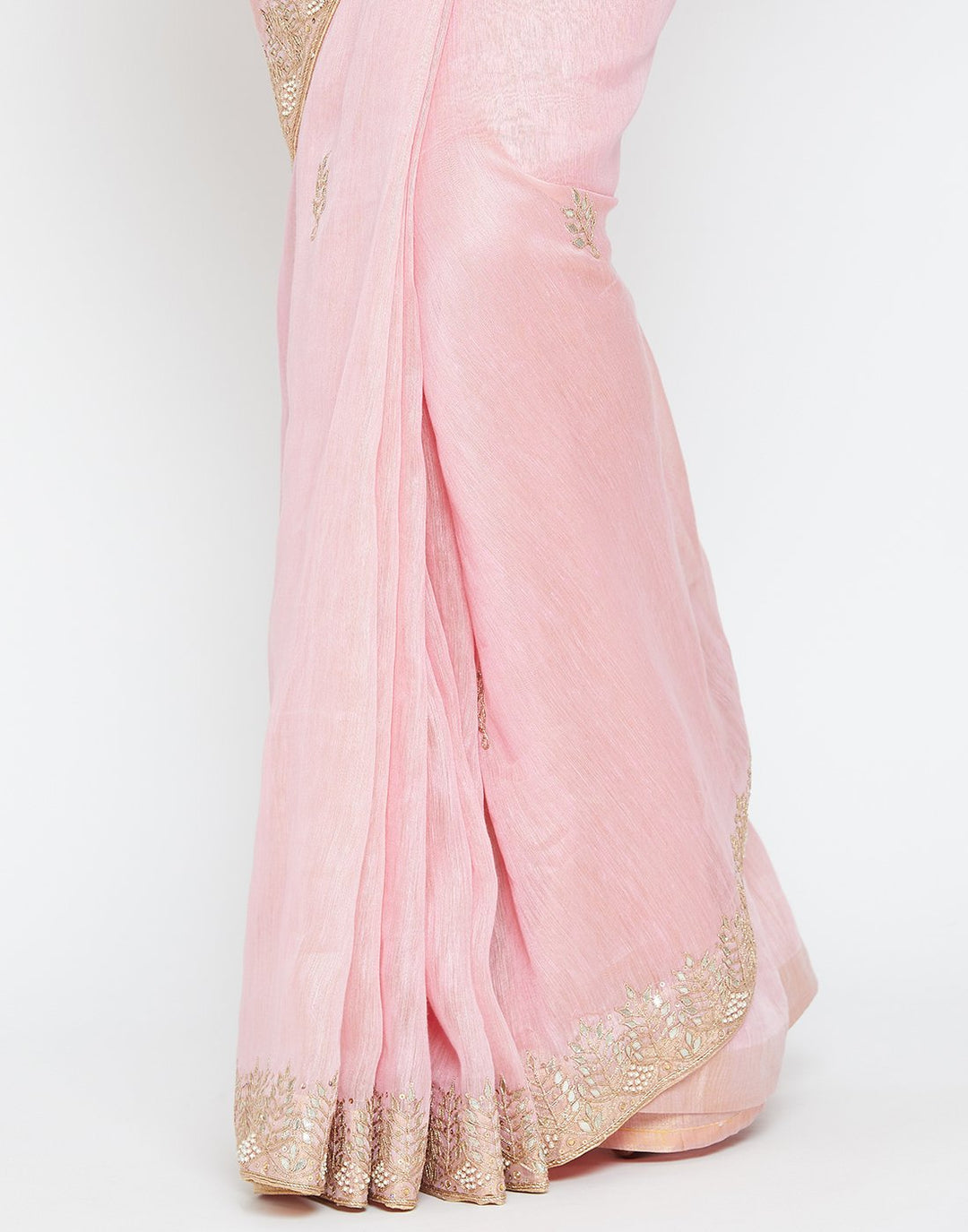 MBZ Meena Bazaar-Pink Cotton Linen Saree
