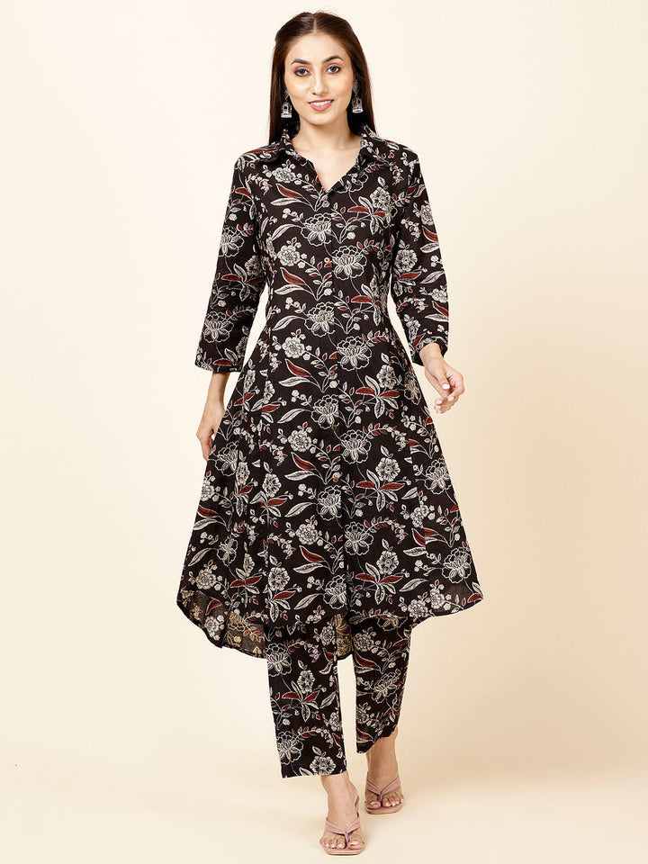 Floral Printed Cotton Kurta With Pants