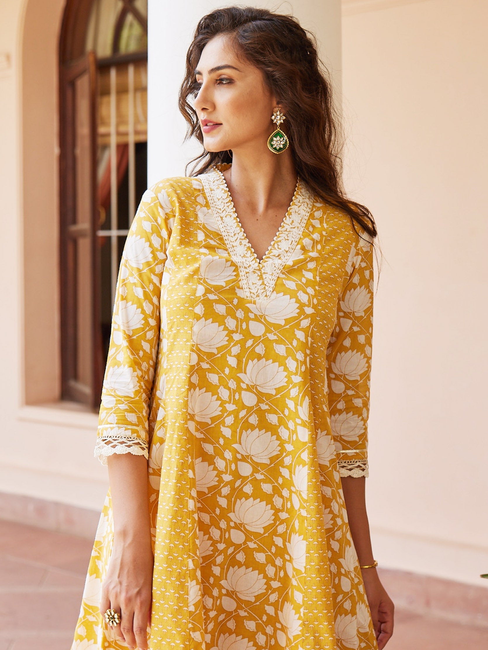 Floral Resham Printed Cotton Kurti With Dhoti