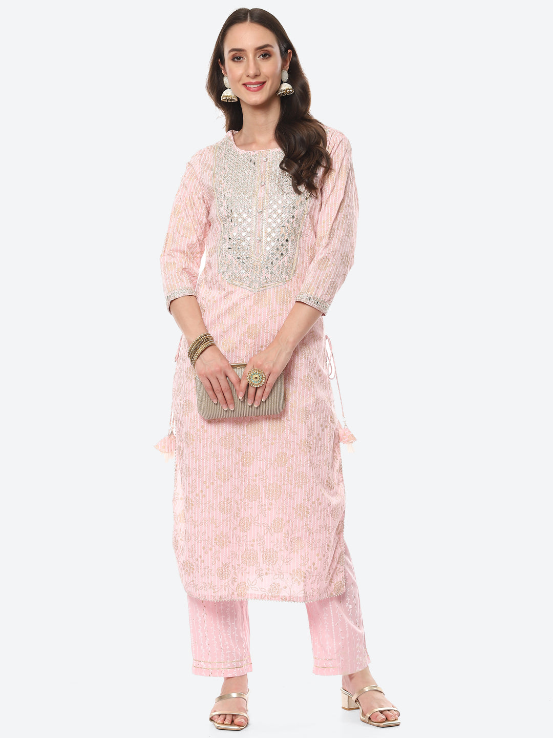 Resham Mirror Printed Cotton Kurta With Pant