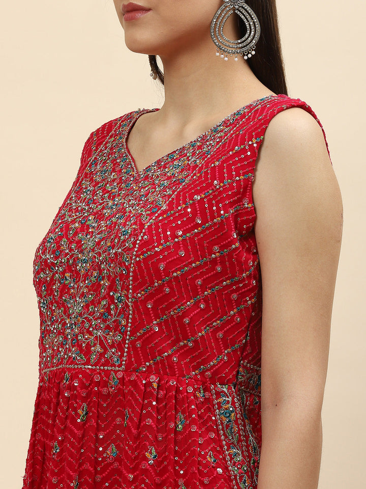 Sequin Embroidered Georgette Peplum Choli With Lehenga &amp; Dupatta