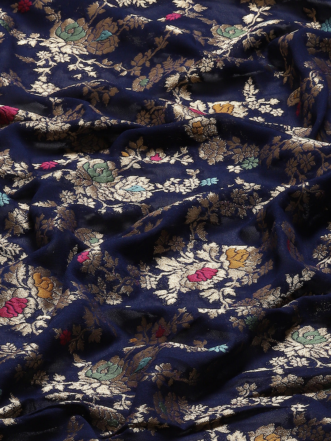 Floral Zari Jaal Georgette Plain Saree