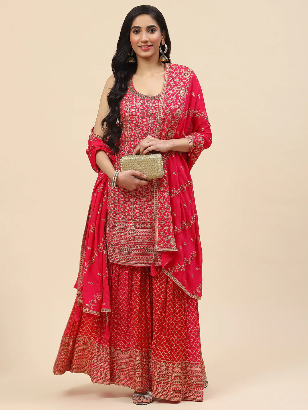Zari Embroidered Handloom Kurti With Garara &amp; Dupatta