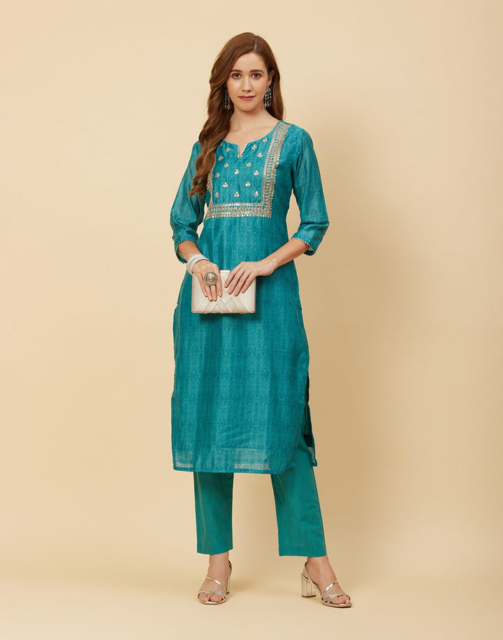 Embroidered Chanderi Kurti With Pant
