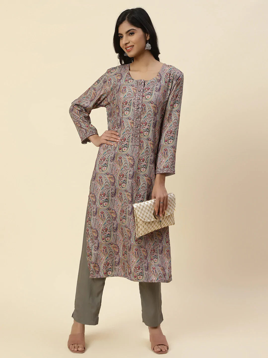 Printed Pashmina Kurta With Pants