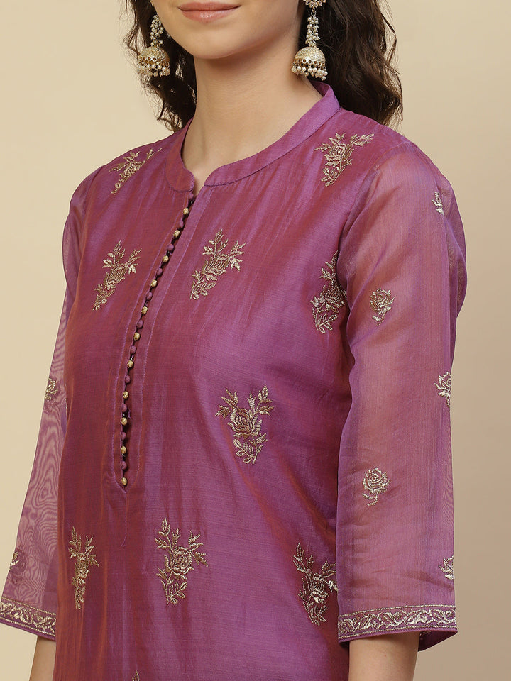 Zari Booti Cotton Kurta With Pants &amp; Dupatta