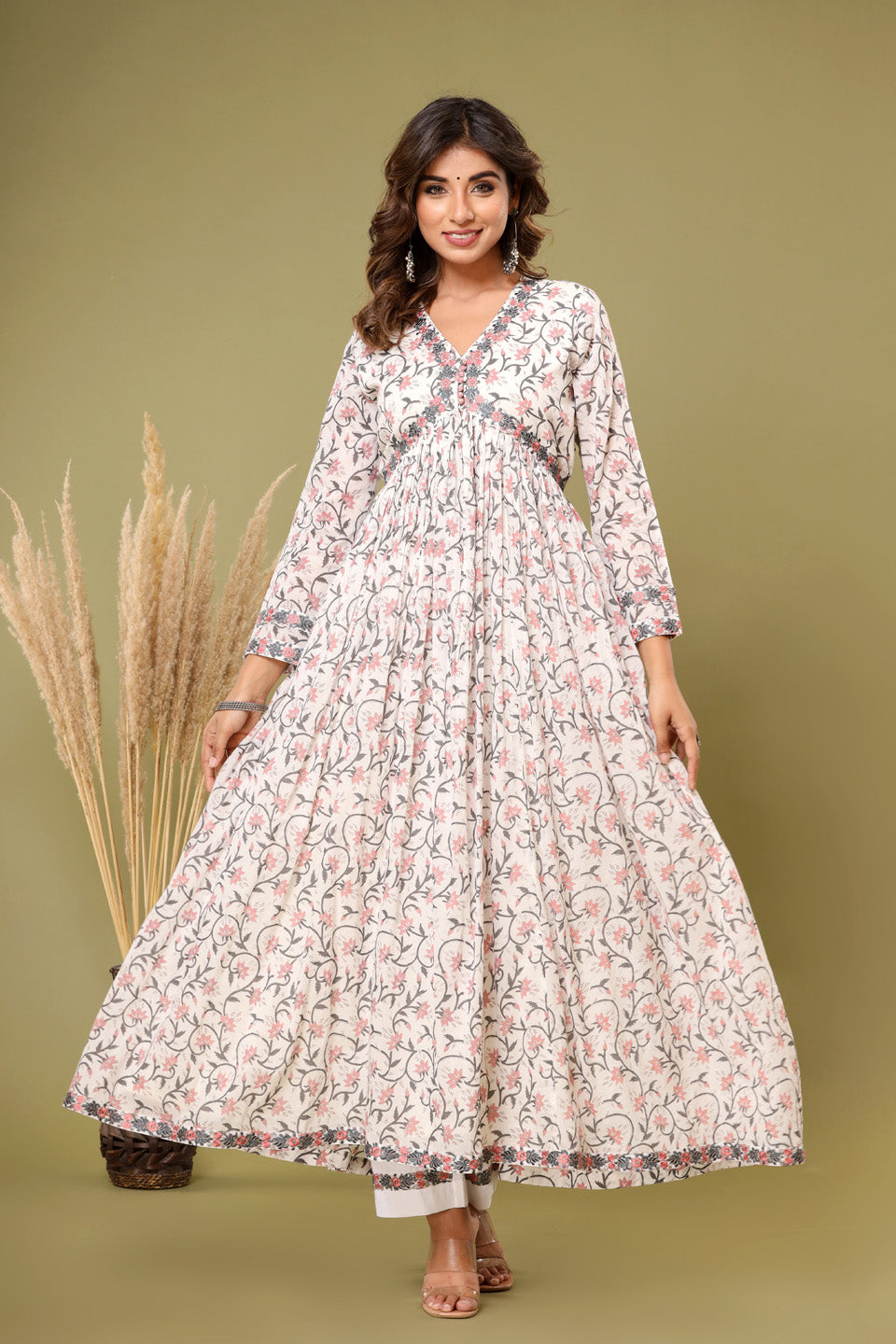 Printed Cotton Kurta With Pants &amp; Dupatta