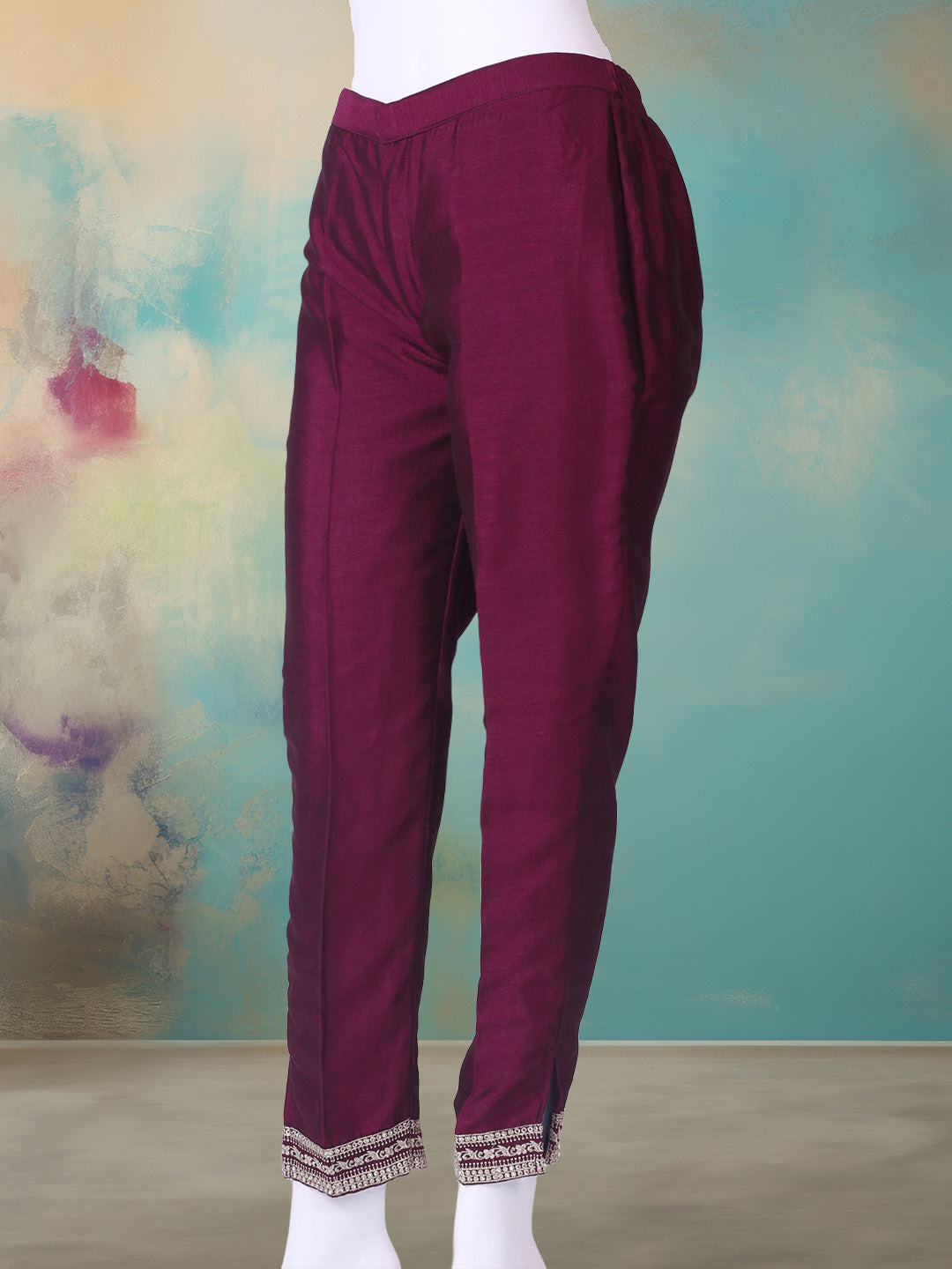 Embroidered Art Silk Kurta With Pant &amp; Dupatta