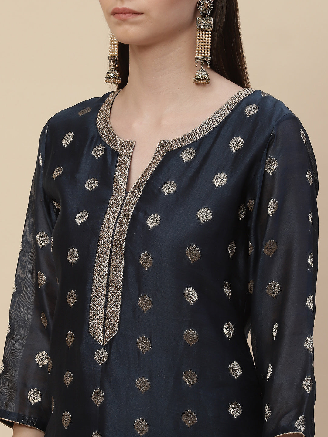 Zari Booti Cotton Kurta With Pants &amp; Dupatta