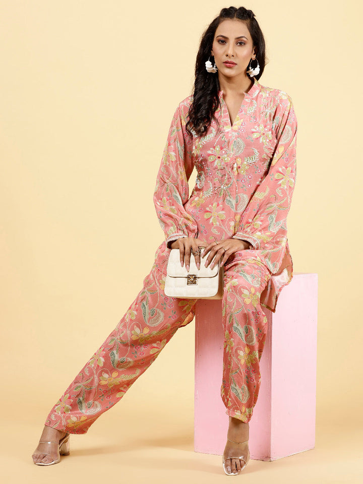 Printed Crepe Kurta With Pants