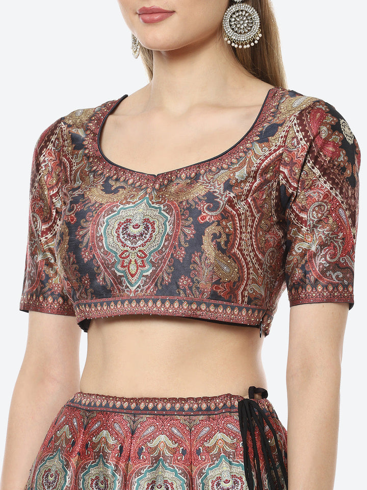 Floral Digital Printed Tussar Silk Choli With Lehenga &amp; Net Dupatta