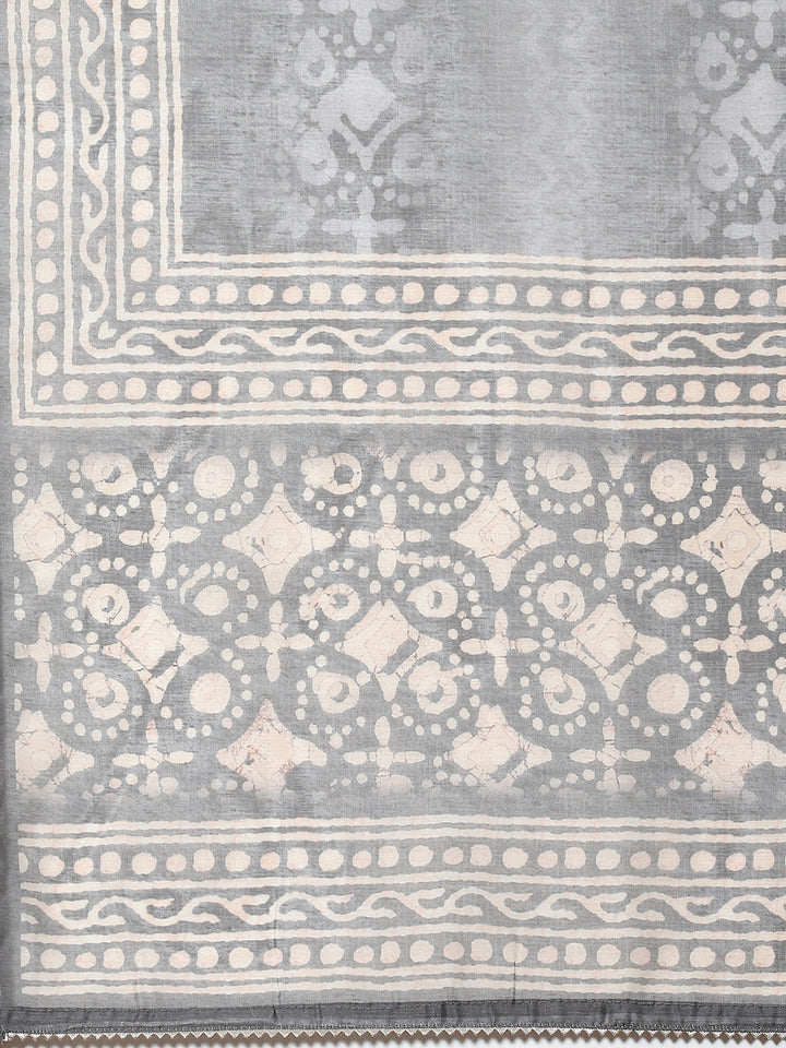 Printed Chanderi Unstitched Suit Piece With Dupatta