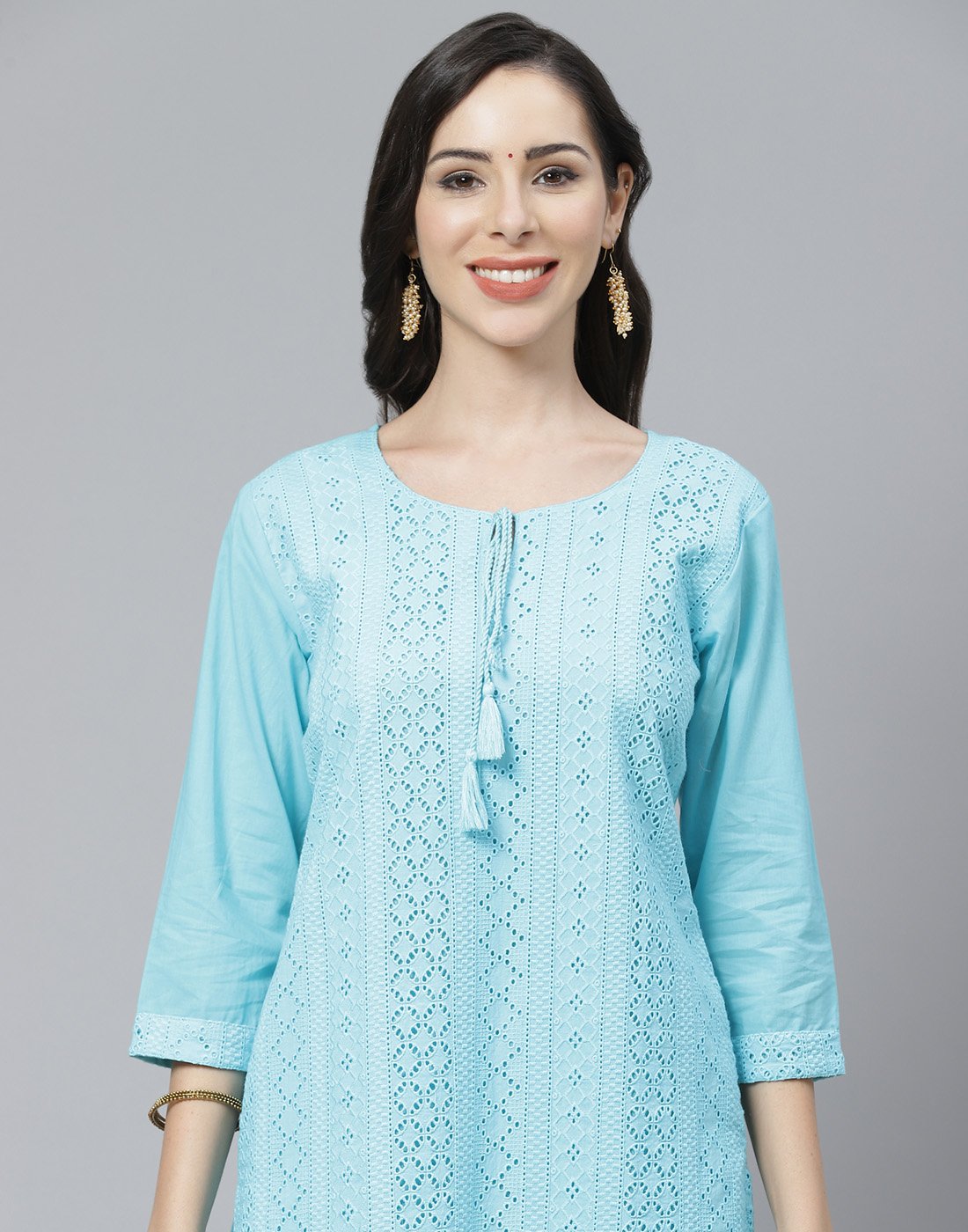 Cotton Embroidered Kurti with Straight Pant