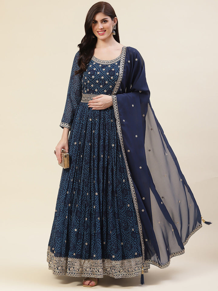 Resham Sequin Booti Georgette Kurta With Dupatta