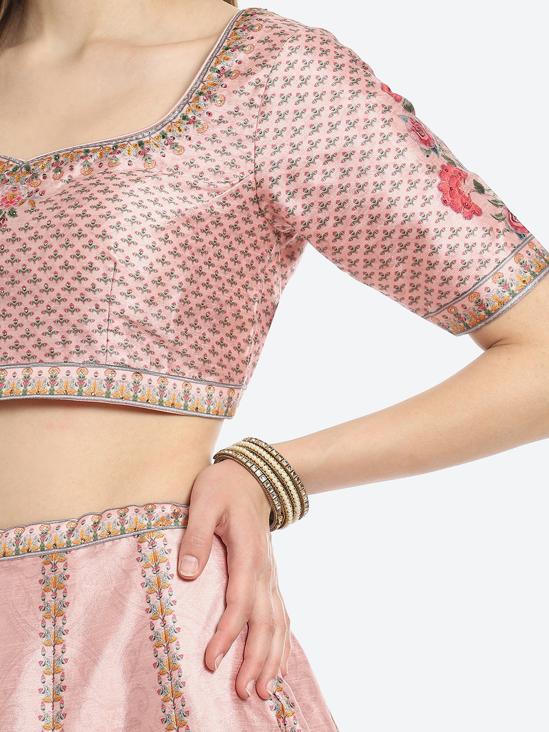 Floral Digital Printed Art Tussar Silk Choli With Lehenga &amp; Net Dupatta