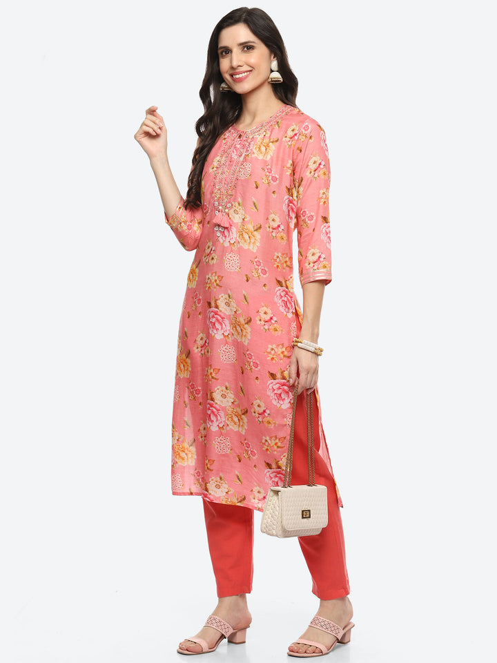Sequin Work Yoke Printed Muslin Kurta