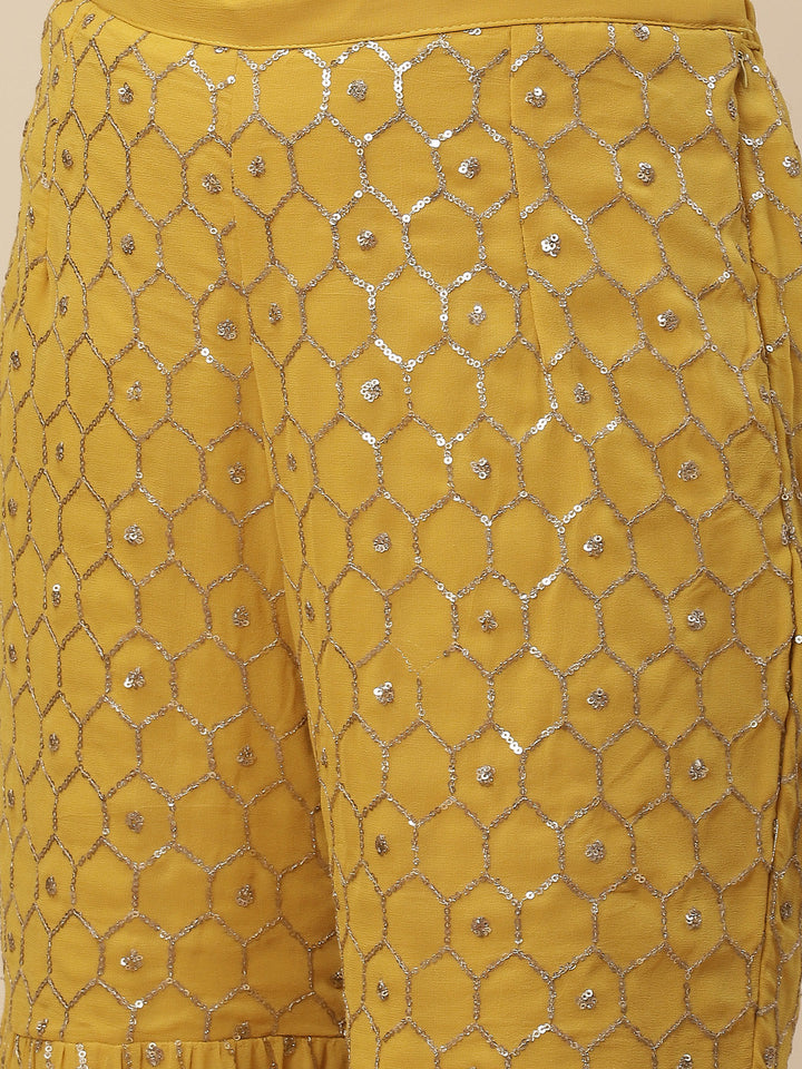 Sequin Embroidered Georgette Kurta With Sharara &amp; Dupatta