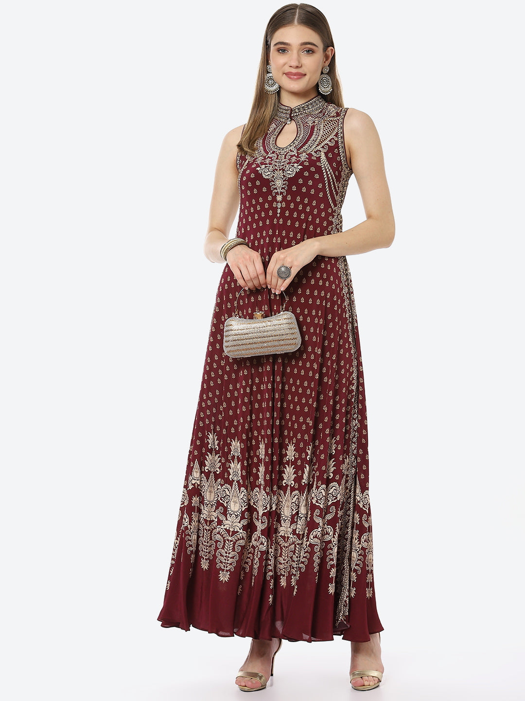 Digital Printed Crepe A-Line Gown Dress