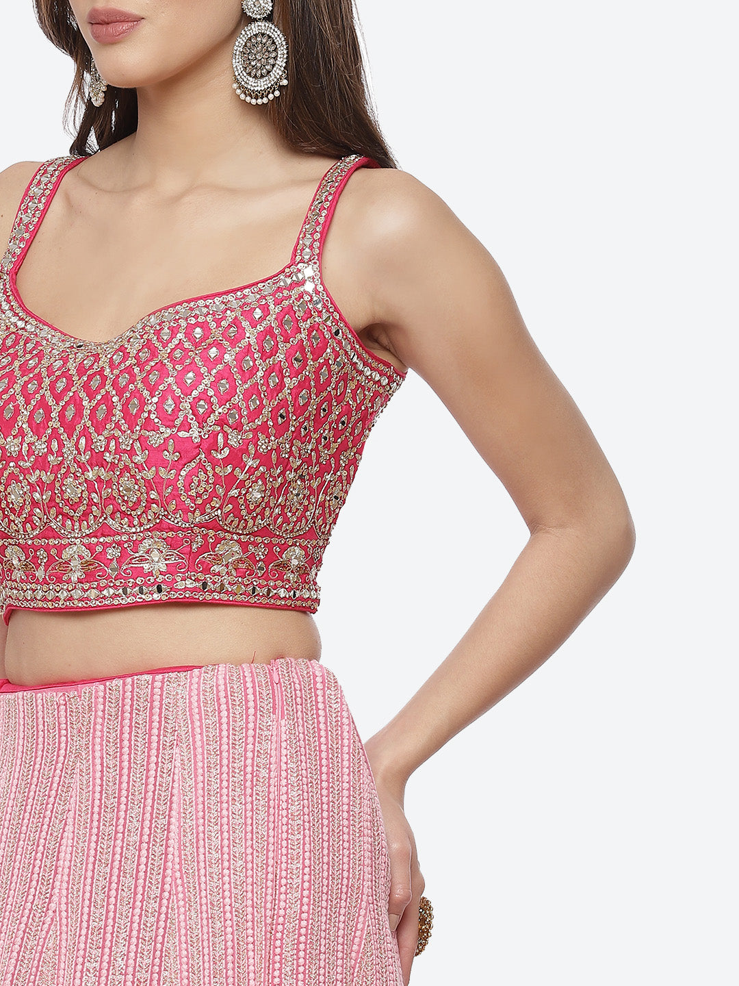 Zari Jaal Georgette Choli With Lehenga &amp; Net Dupatta