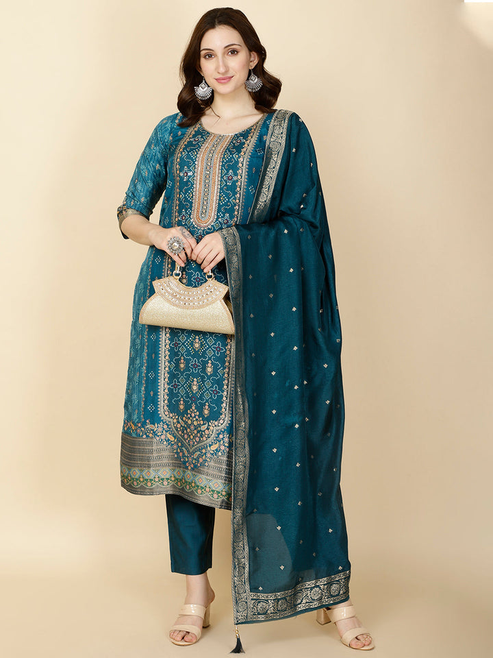 Printed Handloom Kurta With Pants &amp; Dupatta