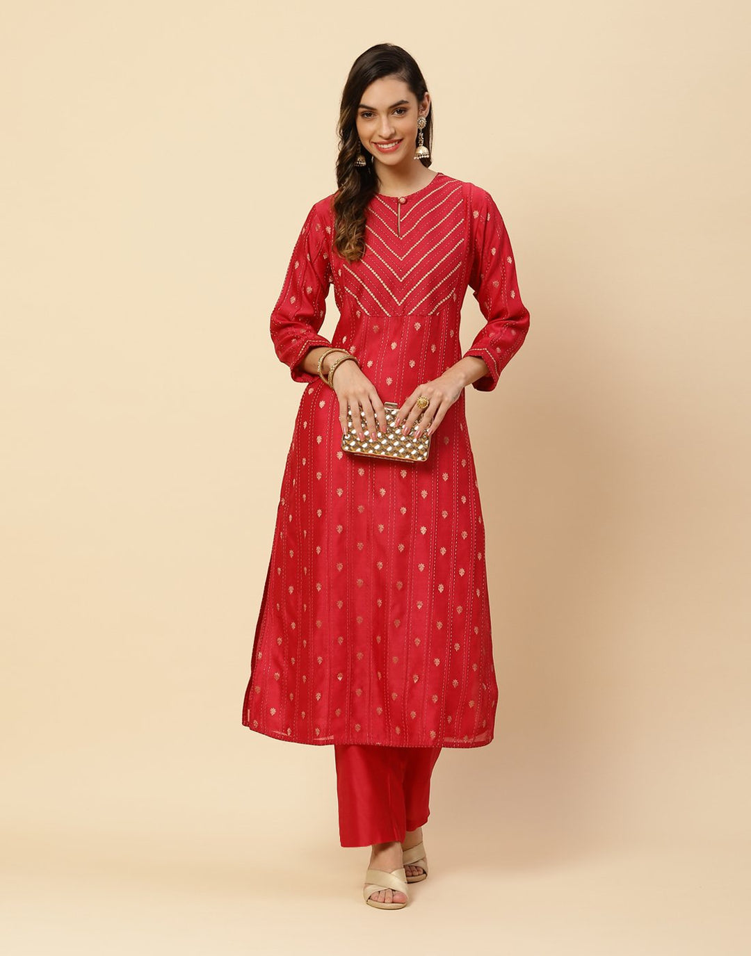 Embroidered Chanderi Kurti With Pant