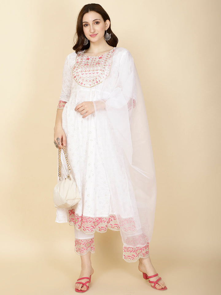 Booti Printed Cotton Kurta With Pants &amp; Dupatta