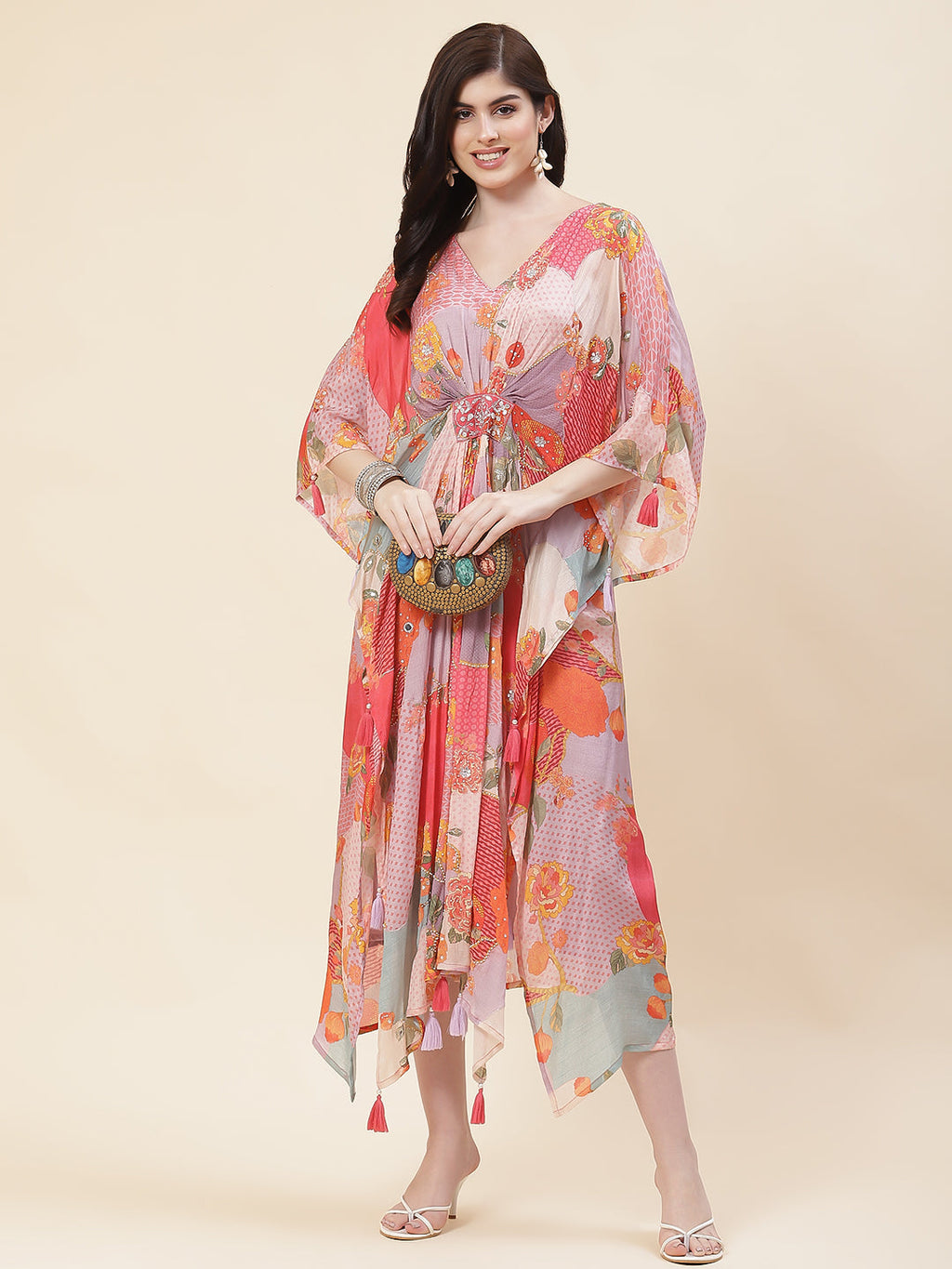 Floral Printed Kaftan Muslin Kurta With Inner