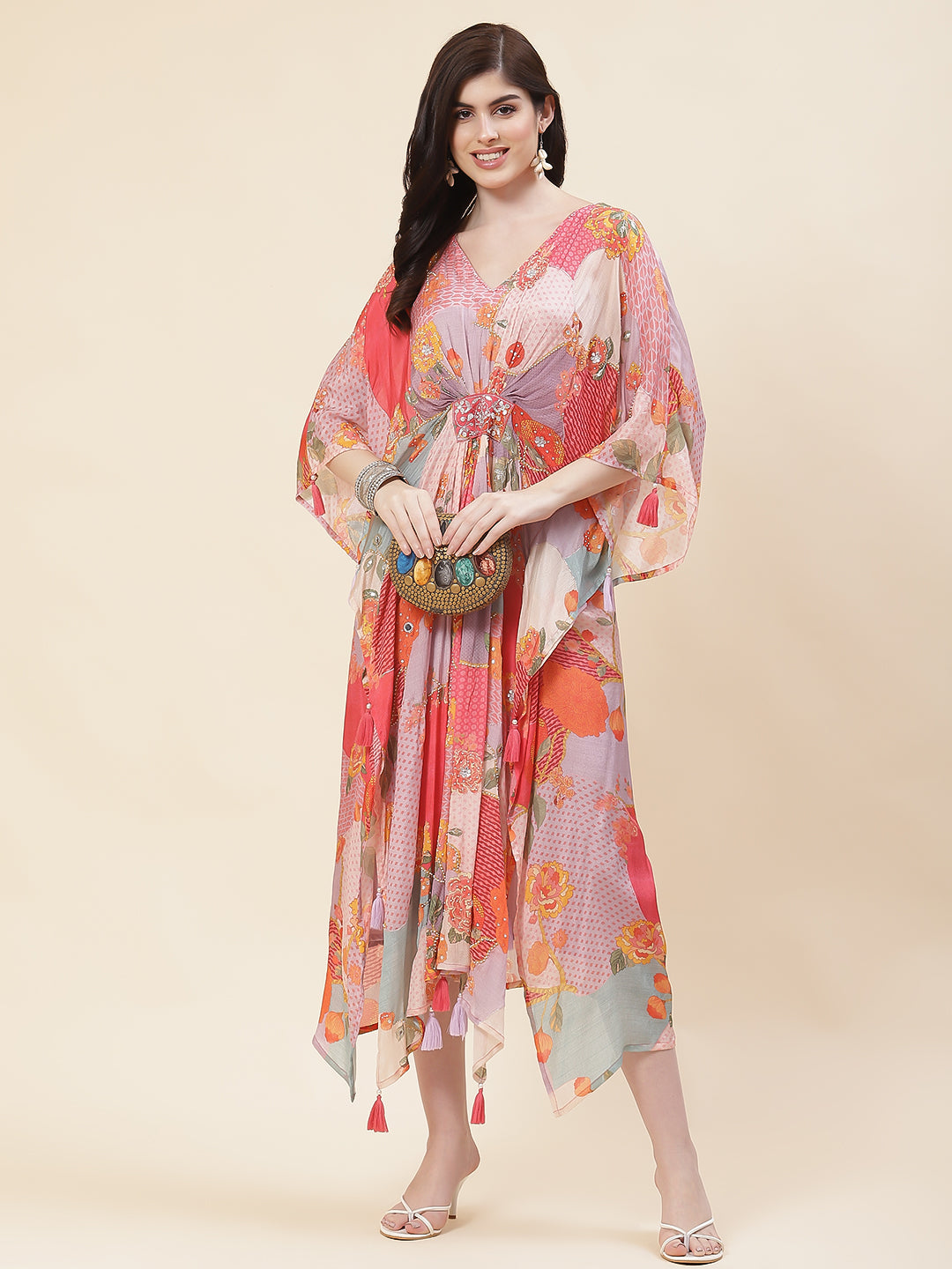 Floral Printed Kaftan Muslin Kurta With Inner