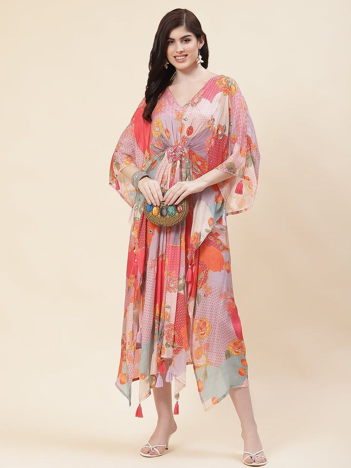 Floral Printed Kaftan Muslin Kurta With Inner