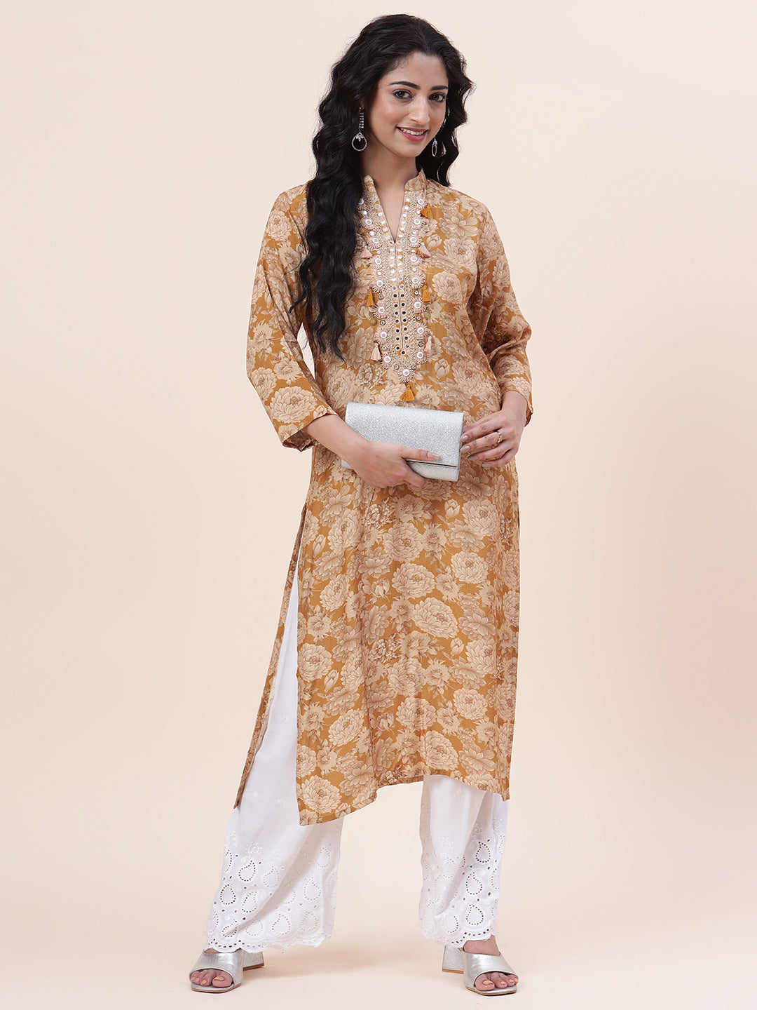 Floral Printed Muslin Kurta
