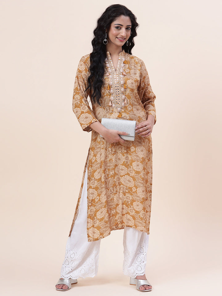 Floral Printed Muslin Kurta