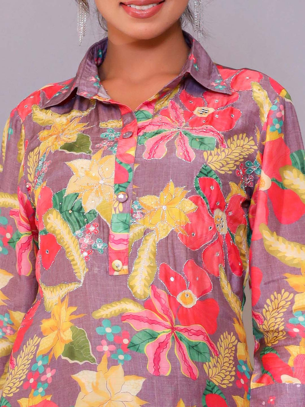 Floral Printed Muslin Kurta With Pants