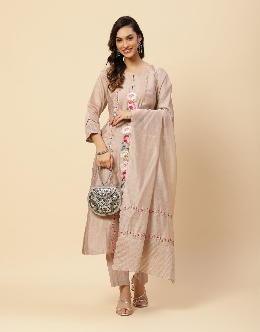 Embroidered Cotton Chanderi Salwar Kameez Stitched Suit With Chanderi Dupatta