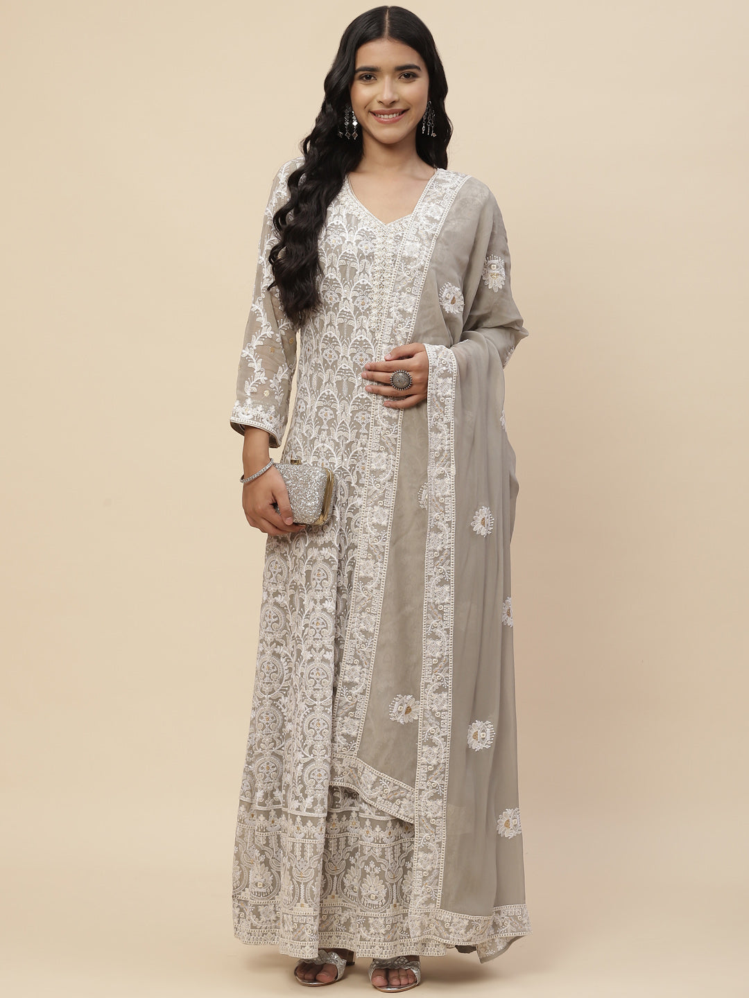 Chikankari Sequin Georgette Anarkali Kurta With Dupatta