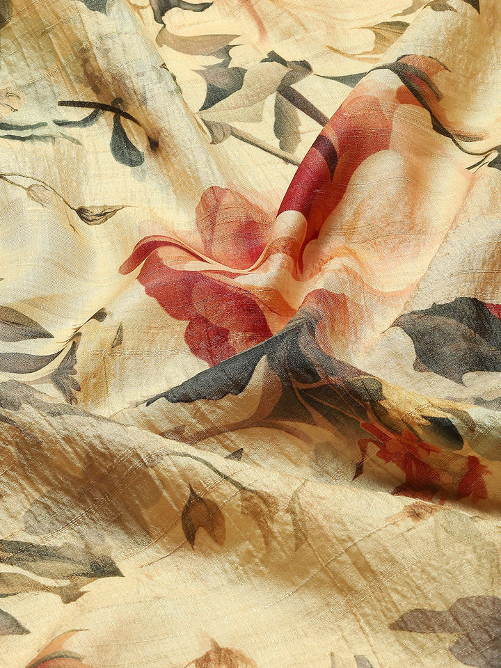 Digital Floral Printed Tussar Saree