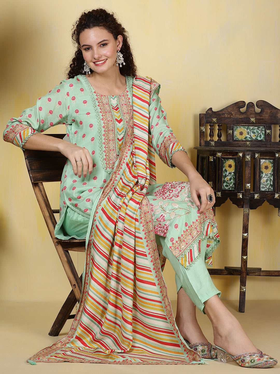 Printed Muslin Kurta With Pants &amp; Dupatta